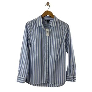 Gap Factory Women's Blue White Striped Boyfriend Fit Cotton Button Down Shirt S